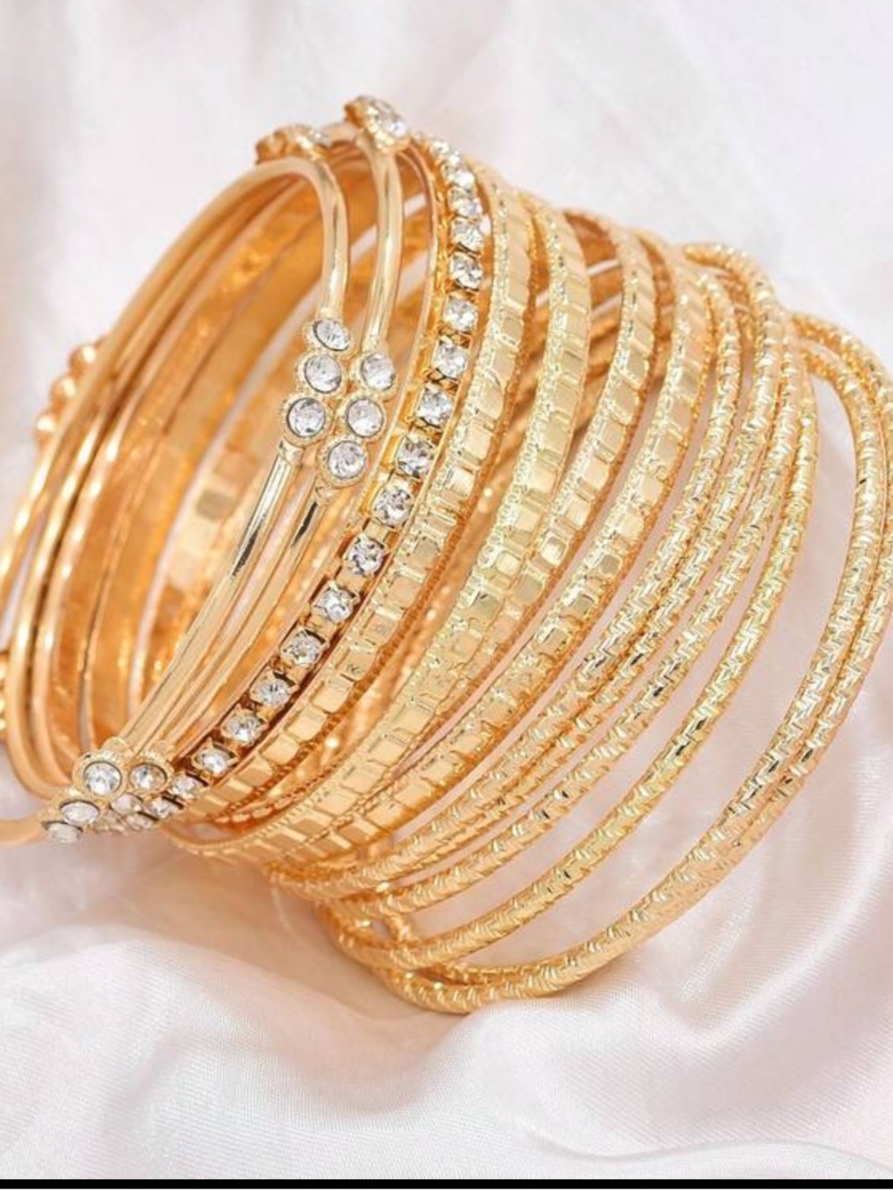 Gold Crystal Stackable Bangle Bracelet Set